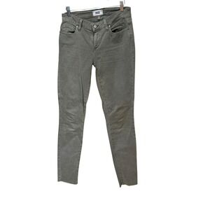 Paige Verdugo Ankle Skinny Jeans Olive Green Raw Hem Size 28 Mid Rise Stretch
